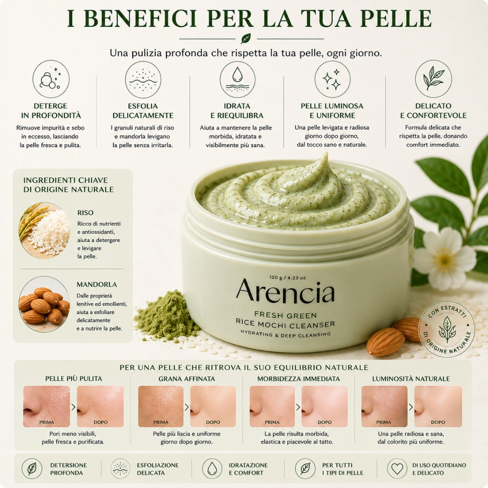 Arencia Rice Mochi Cleanser – Detergente Viso Idratante ed Esfoliante