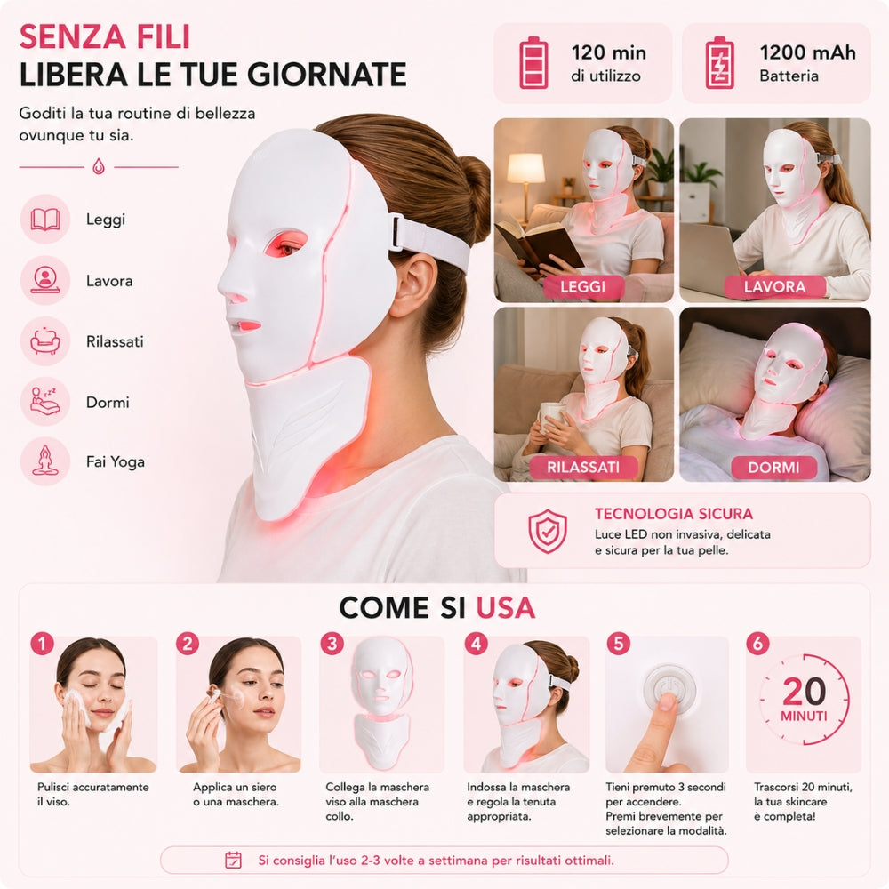 Maschera LED Viso Collo a 7 Colori