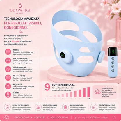 Maschera EMS Tonificante Viso – 6 Modalità e 9 Livelli di Intensità