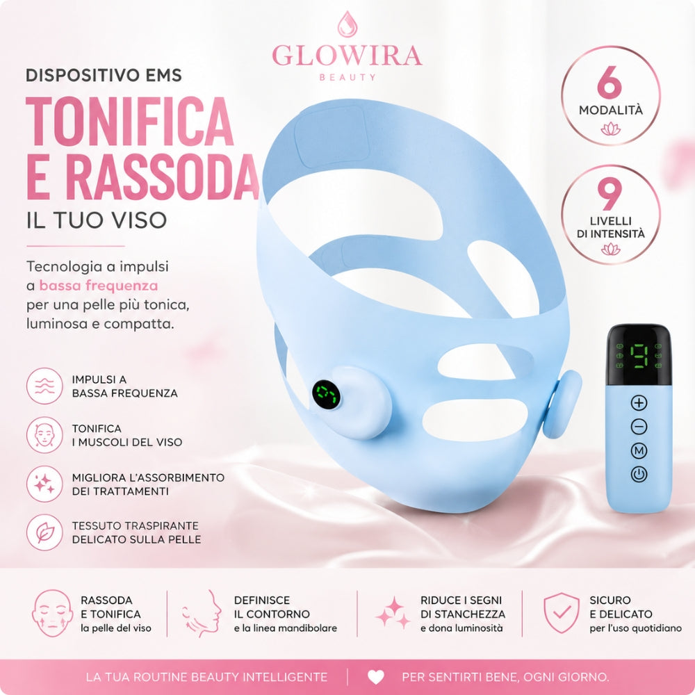 Maschera EMS Tonificante Viso – 6 Modalità e 9 Livelli di Intensità