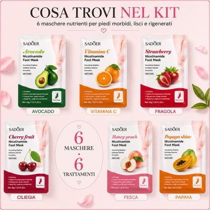 Maschere Piedi alla Niacinamide – Kit 6 Trattamenti
