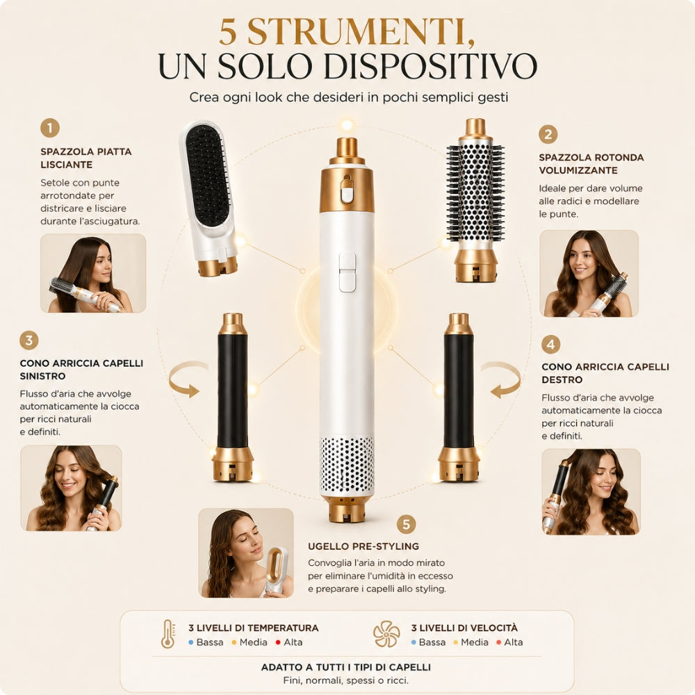 Multistyler 5 in 1 – Asciuga, Liscia, Arriccia e Volumizza