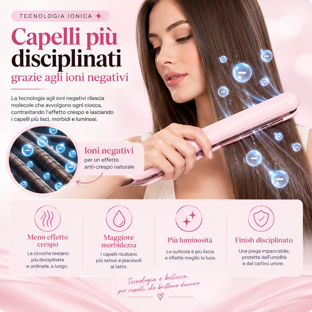 Piastra a Vapore Ionica – Styling Liscio e Luminoso