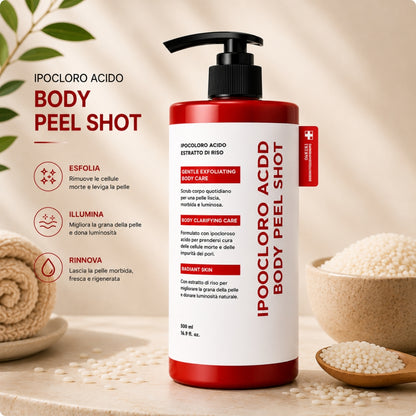 Glowira Body Peel Shot – Scrub Corpo al Riso con Acido Ipocloroso