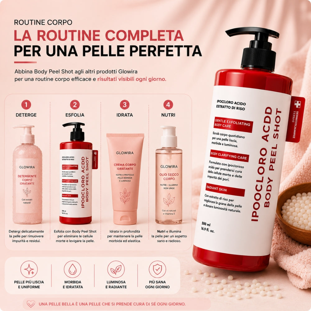 Glowira Body Peel Shot – Scrub Corpo al Riso con Acido Ipocloroso