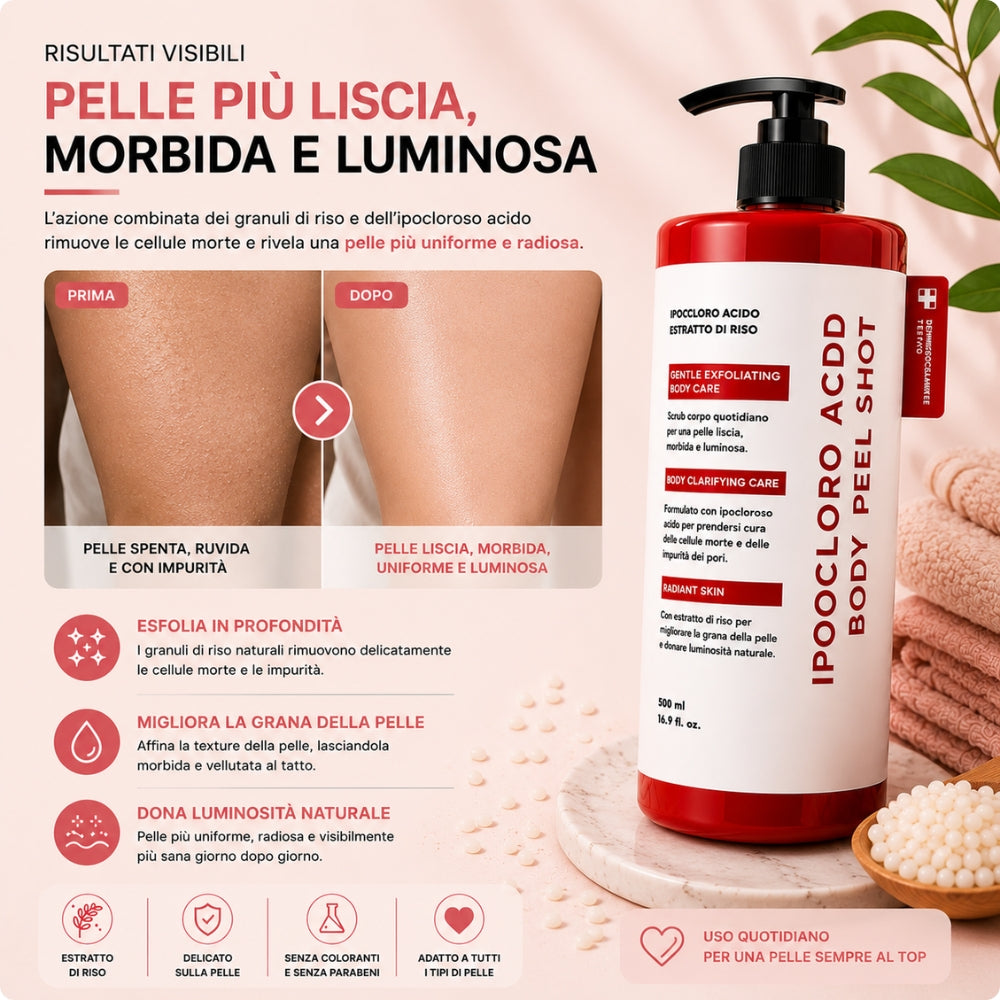 Glowira Body Peel Shot – Scrub Corpo al Riso con Acido Ipocloroso