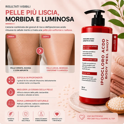Glowira Body Peel Shot – Scrub Corpo al Riso con Acido Ipocloroso