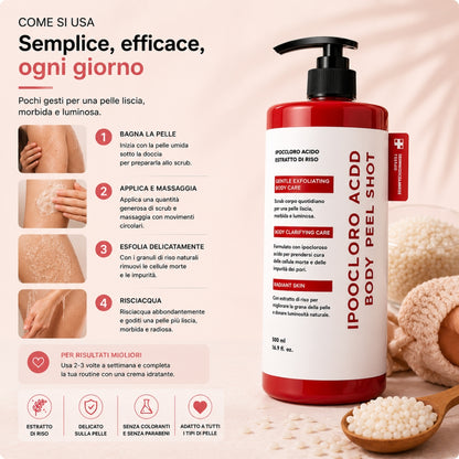 Glowira Body Peel Shot – Scrub Corpo al Riso con Acido Ipocloroso