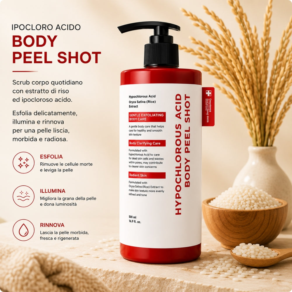 Glowira Body Peel Shot – Scrub Corpo al Riso con Acido Ipocloroso