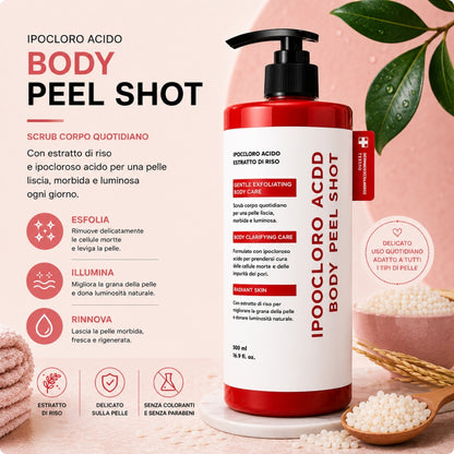 Glowira Body Peel Shot – Scrub Corpo al Riso con Acido Ipocloroso