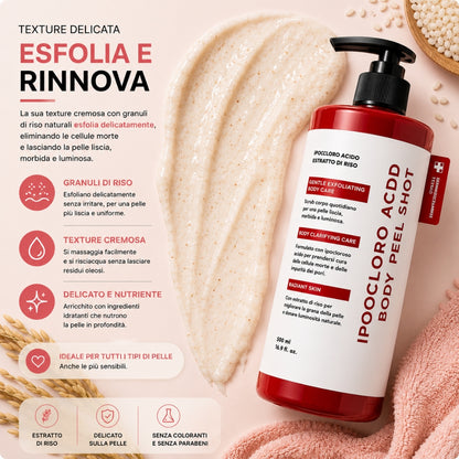 Glowira Body Peel Shot – Scrub Corpo al Riso con Acido Ipocloroso